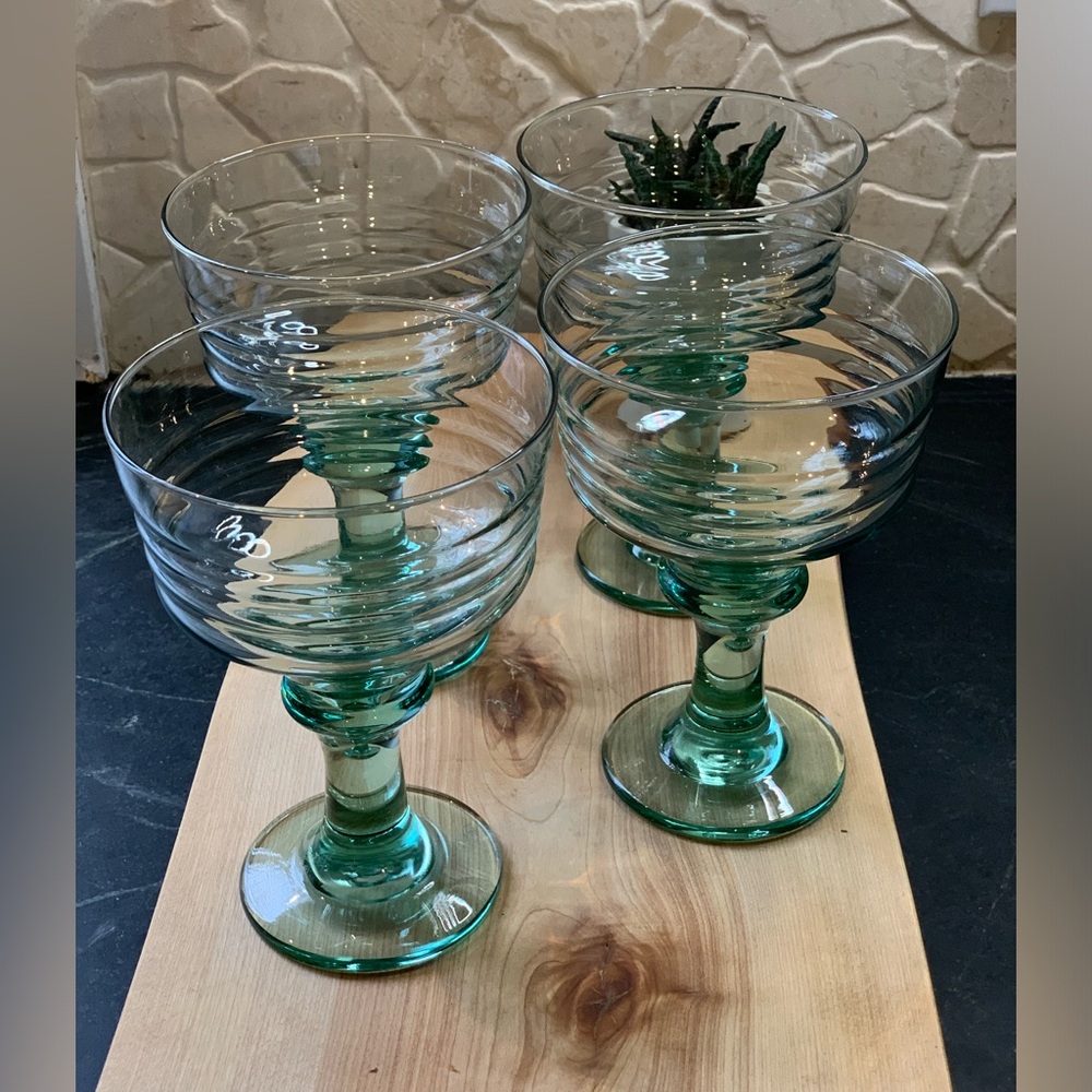 LIBBEY | Set of 4 | Vintage Sirrus Green Spanish Glass Dessert Cocktail Glasses